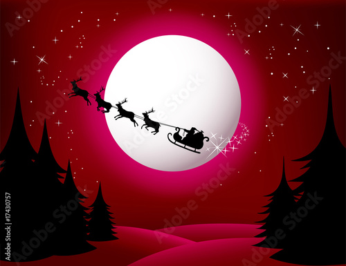Santa`s sleigh - vector illustration Greeting Card / Red version