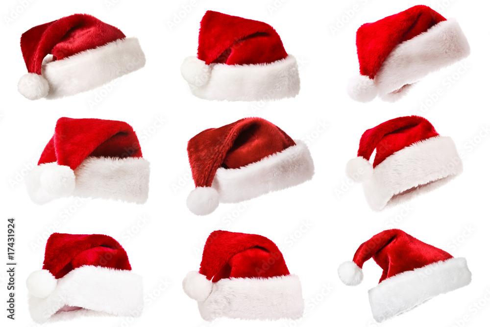 Set of Santa hats isolated on white Set of Santa hats isolated on white