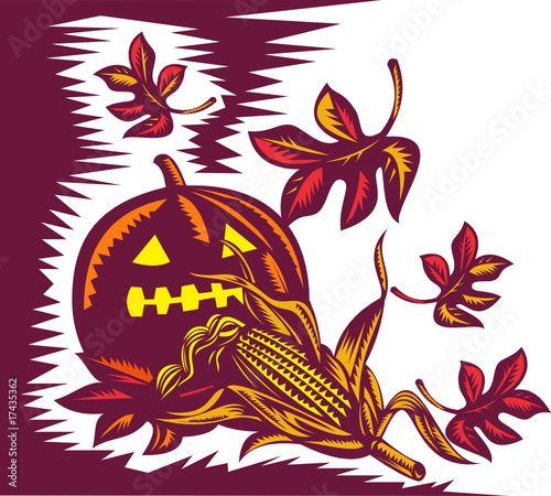 Pumpkin corn and maple leaves