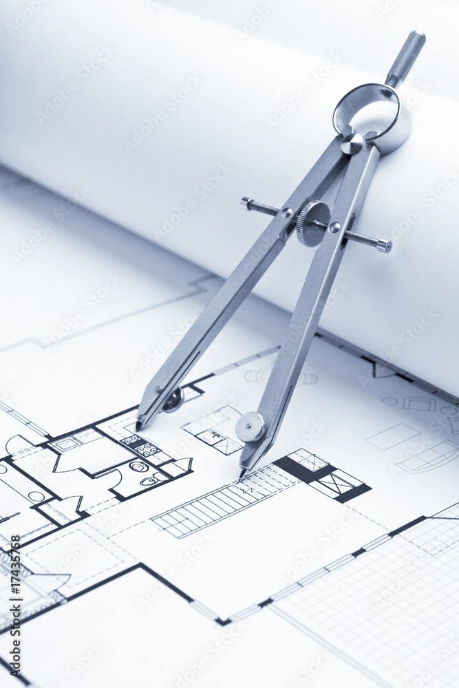 Drawing Compass on Blueprint Floorplans Drawing Compass on Blueprint Floorplans