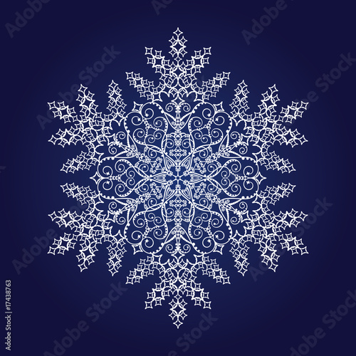 Single detailed snowflake on dark blue background