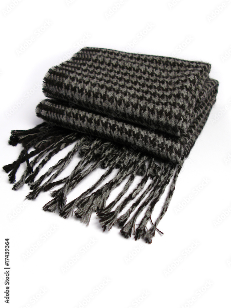 gray and black woolen scarf on white background gray and black woolen scarf on white background