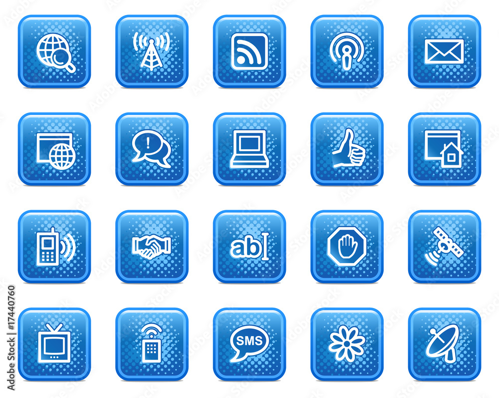 Internet web icons, blue square buttons with dots Internet web icons, blue square buttons with dots