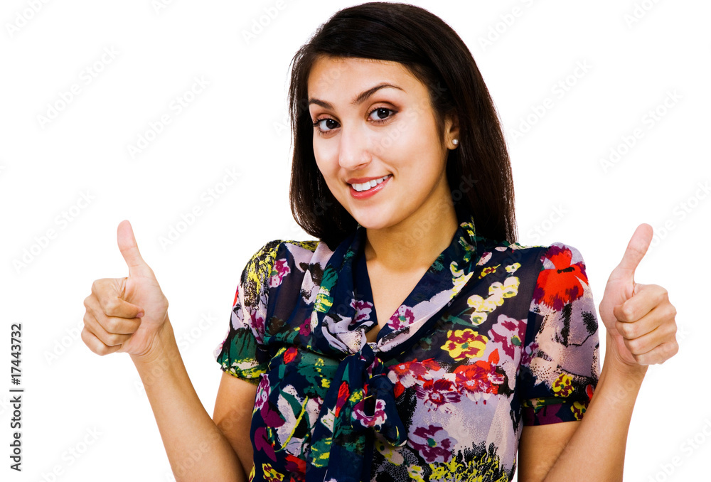 Confident woman showing thumbs-up Confident woman showing thumbs-up