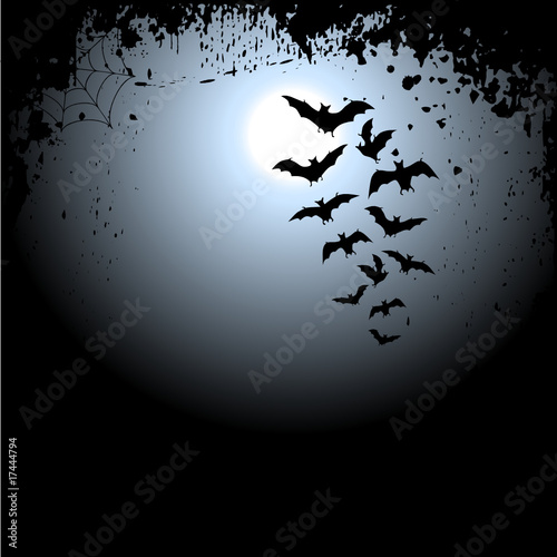 Halloween background with moon and bats