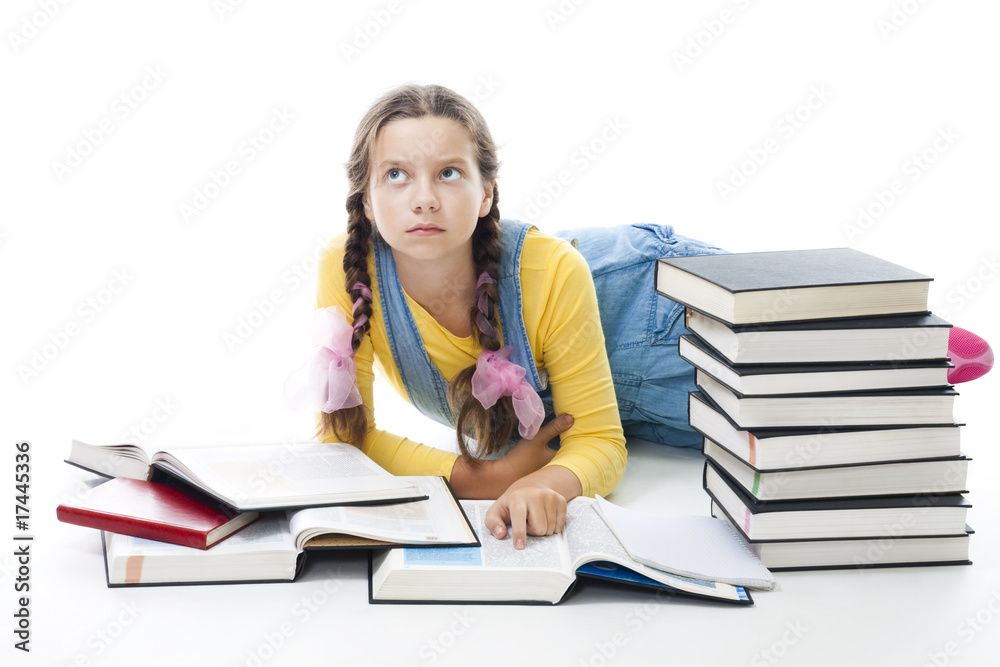 clever teenager girl lay with books clever teenager girl lay with books