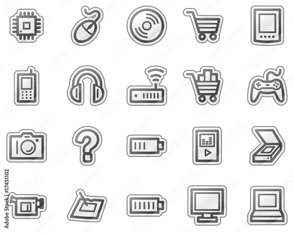 Electronics web icons, grey sticker series Electronics web icons, grey sticker series