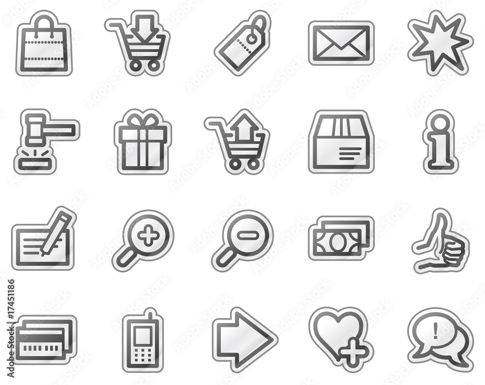 Shopping web icons, grey sticker series Shopping web icons, grey sticker series