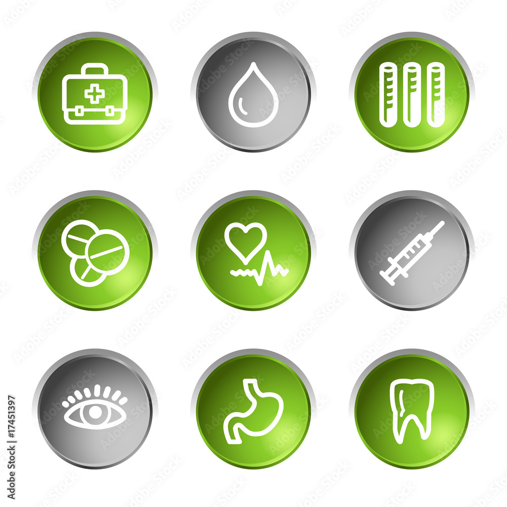 Medicine web icons, green and grey circle buttons series Medicine web icons, green and grey circle buttons series