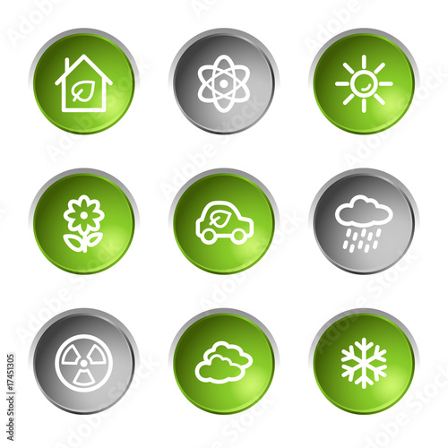 Ecology web icons set 2, green and grey circle buttons series