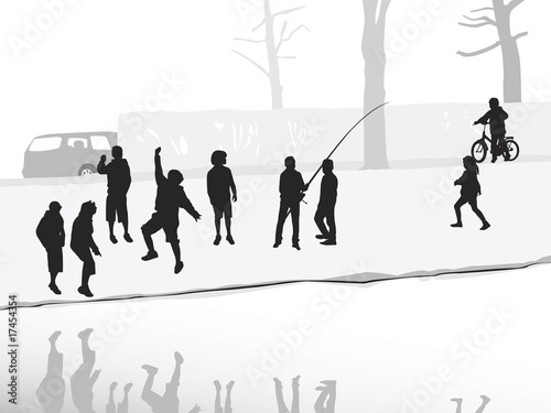 group of kids catching fish