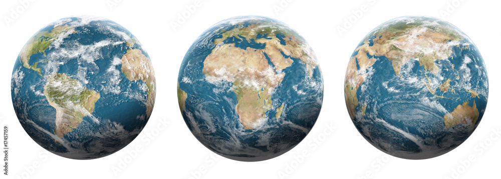 Set of 3 globes planet earth - white background