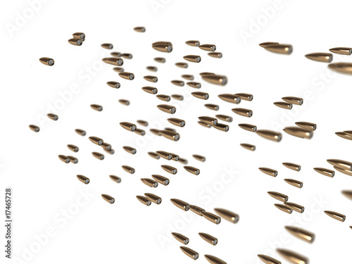 Billede på lærred Flying bullets isolated on white background