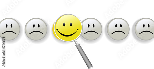 Choose Happiness magnifying glass row of smileys