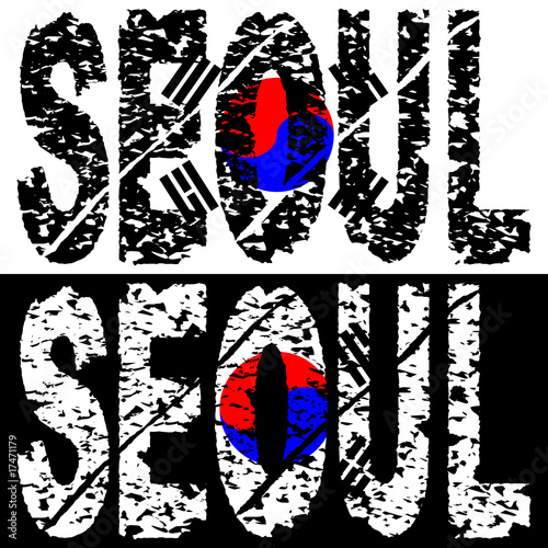 Photography Seoul grunge text with flag