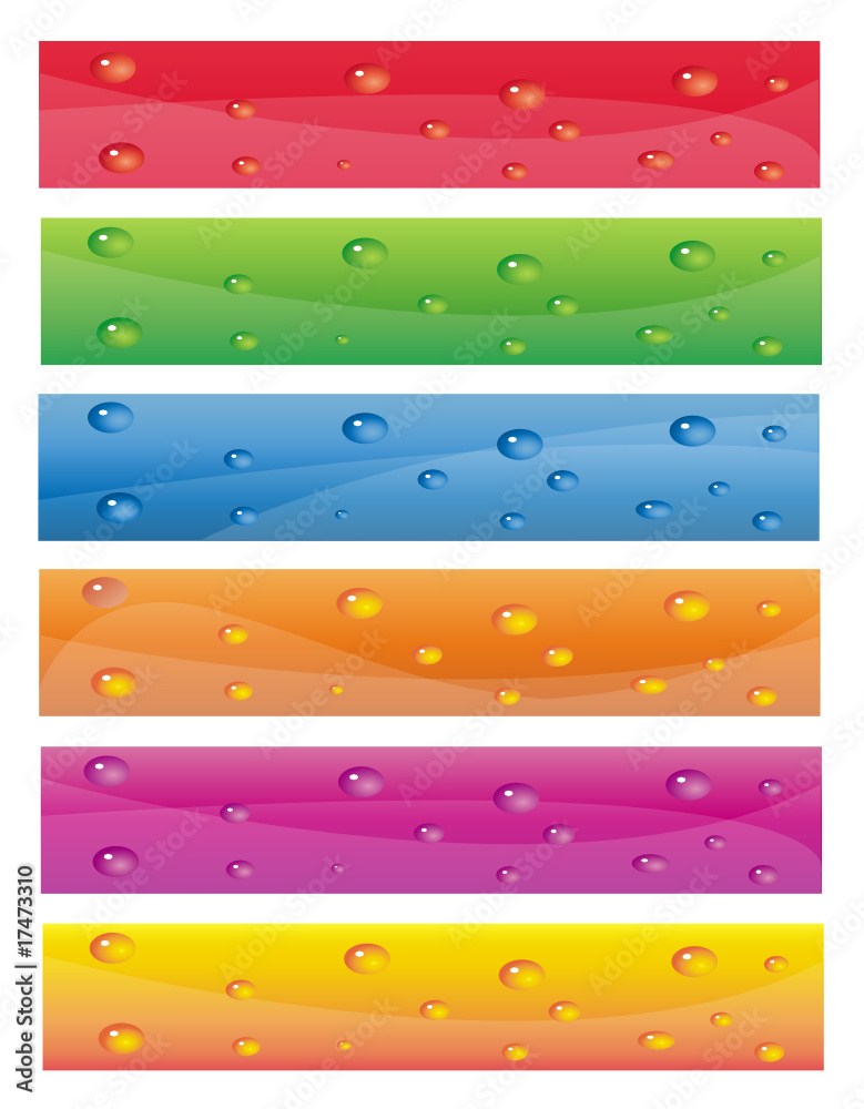 Fototapeta premium Colorful banner set with water drops on them