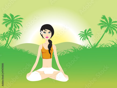 girl doing yoga in garden backround