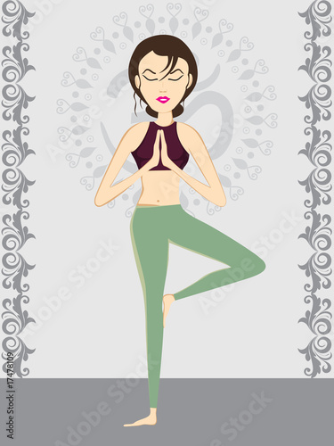 girl doing yoga with abstract background