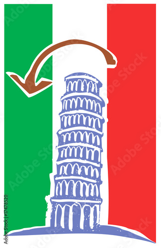 Tower of Pisa and Italian Flag