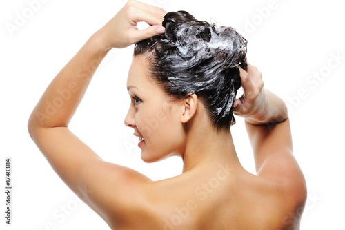 Adult woman washing head