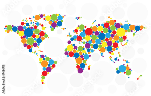 World map of colorful bubbles