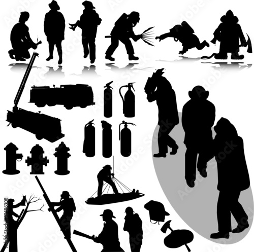 firefighters vector silhouettes