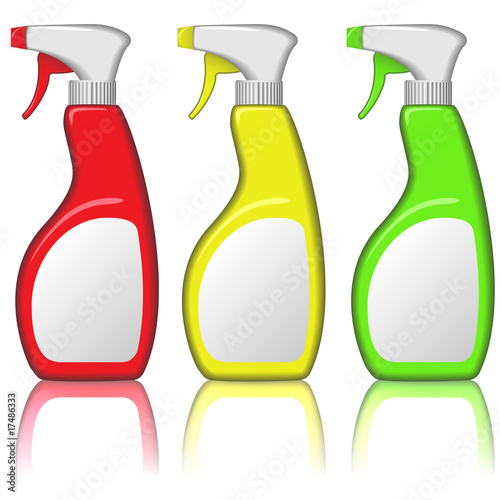 Vector set of blank spray bottles isolated on white background.