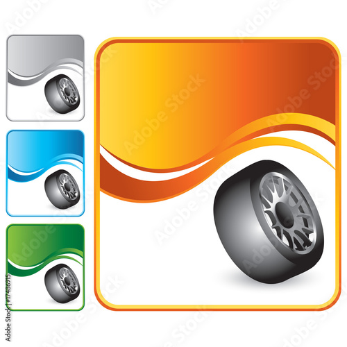Tire on multicolored vertical wave background