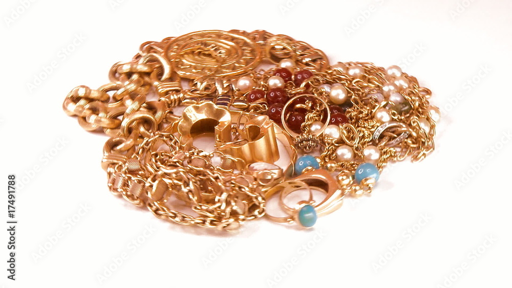 Lots of pieces jewelry in gold rotating Lots of pieces jewelry in gold rotating
