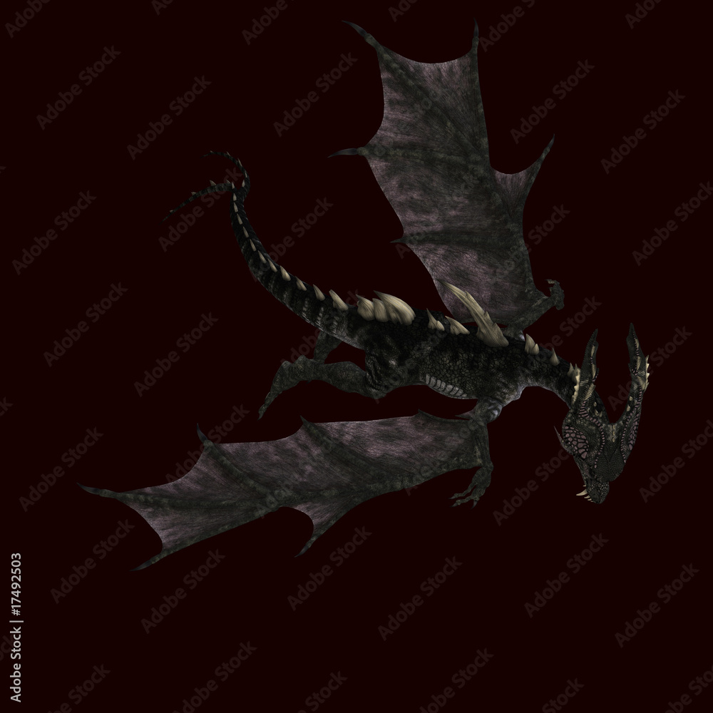 Fototapeta premium giant terrifying dragon with wings and horns attacks