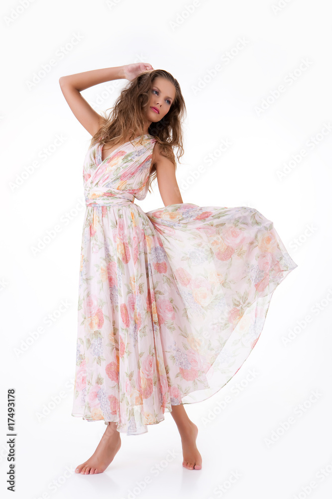 Young Emotional Woman In a Pink Dress