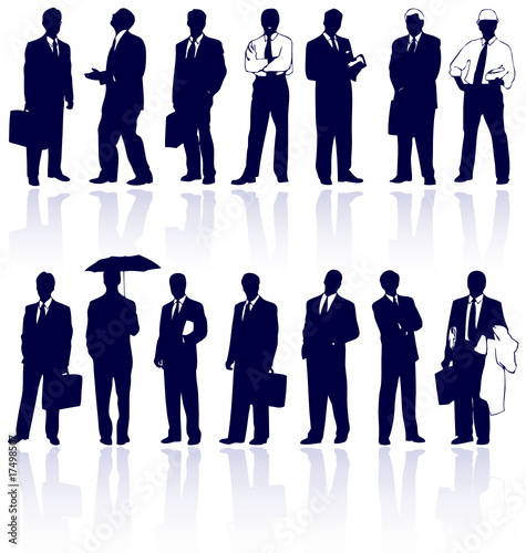 Set of vector business people silhouettes with reflections.