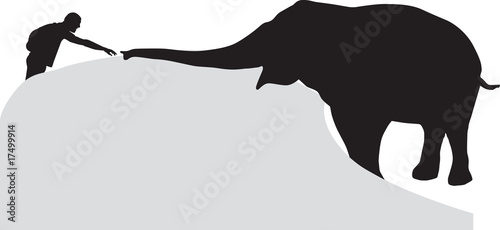 man and elephant silhouette vector