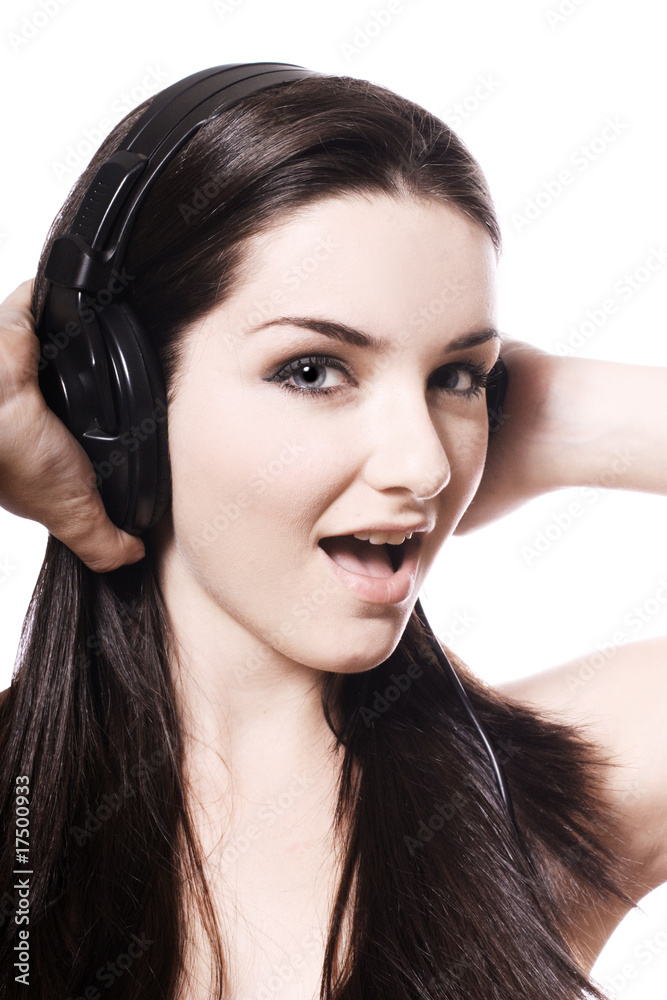 Fototapeta premium Girl listening to headphones