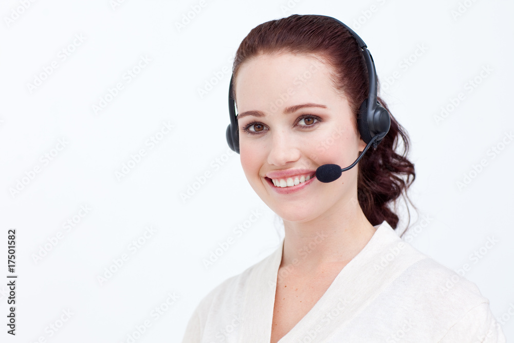 Attractive businesswoman with a headset on Attractive businesswoman with a headset on