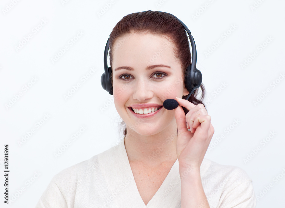Attractive businesswoman with a headset on Attractive businesswoman with a headset on