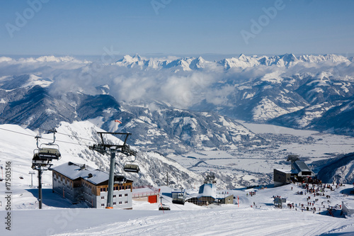 Ski lift in high mountains photo