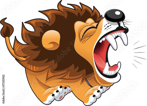 Barking lion. Funny cartoon and vector character