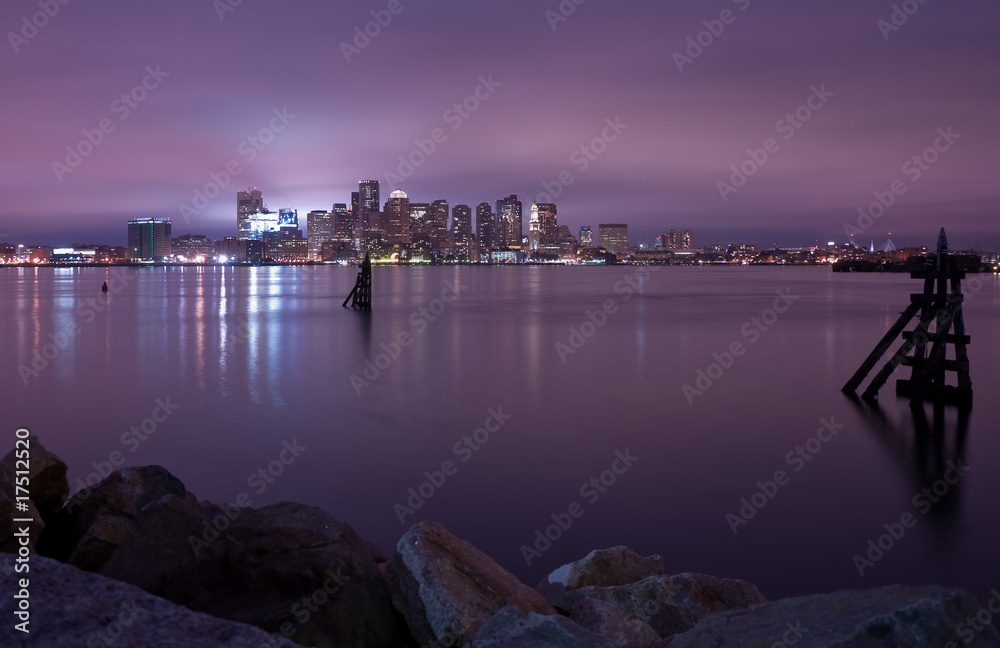 boston skyline night violet