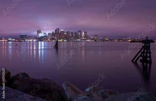 boston skyline night violet