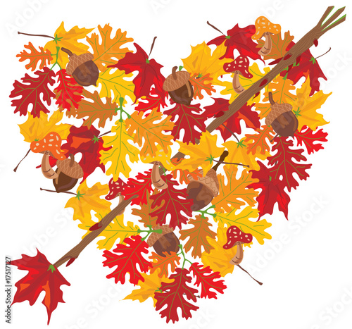 Autumn Leaves Heart with twig arrow