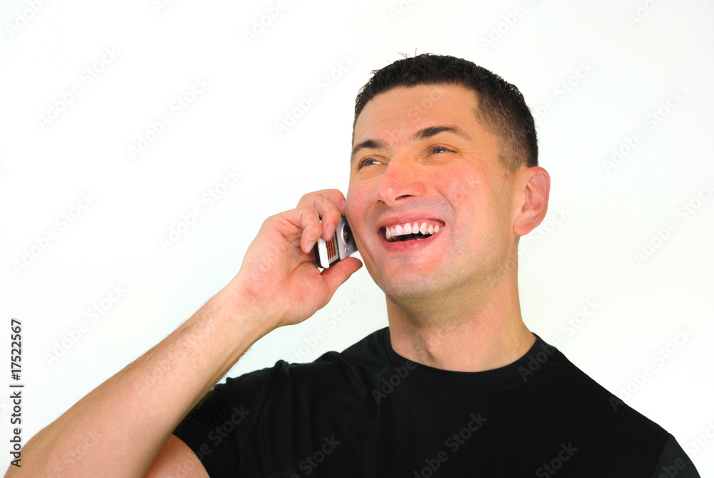 Smiling Man Talking on Mobile Phone Smiling Man Talking on Mobile Phone