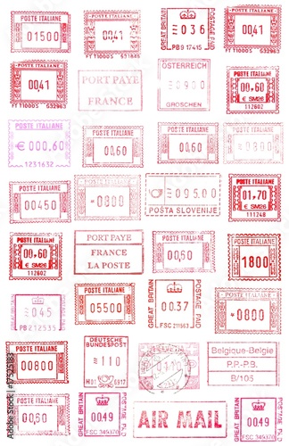 Europe: red and rectangular postmarks background