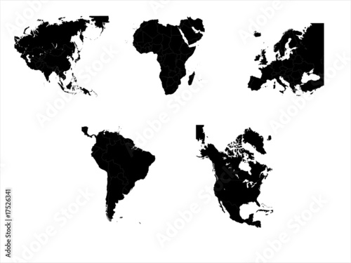 The main five continents with country boundries