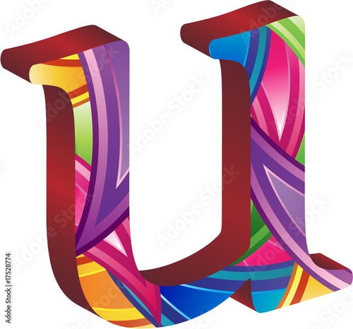 Colored alphabet with spikes and leaves