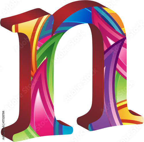 Colored alphabet with spikes and leaves