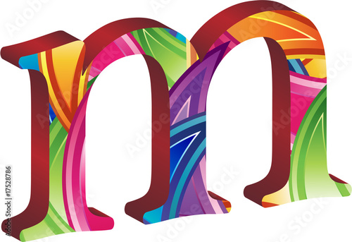 Colored alphabet with spikes and leaves
