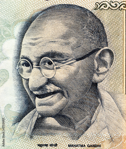 Fotografía Part of 100 Indian rupees banknote with Mahatma Gandhi