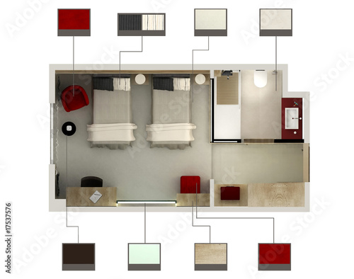 3D hotel room or bedroom