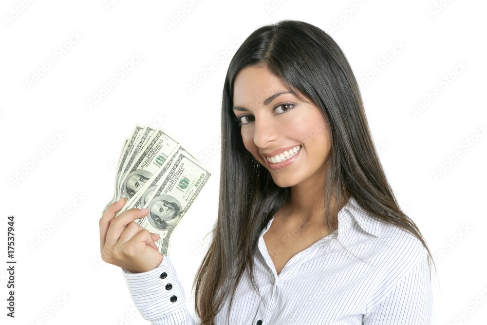 Beautiful success businesswoman holding Dollar notes Beautiful success businesswoman holding Dollar notes